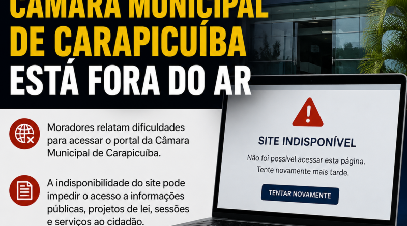 Site da Câmara de Carapicuiba fica fora do ar e dificulta acesso da população Site da Câmara de Carapicuiba fica fora do ar e dificulta acesso da população
