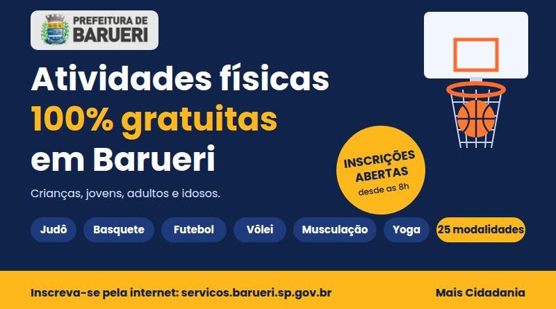 Secretaria de esportes de Barueri abriu inscrições gratuitas para mais de 25 atividades físicas e esportivas Secretaria de esportes de Barueri abriu inscrições gratuitas para mais de 25 atividades físicas e esportivas