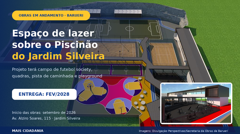Barueri começa obra de espaço de lazer e esporte sobre o Piscinão do Jardim Silveira