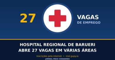 Hospital Regional de Barueri abre 27 vagas de emprego em várias áreas